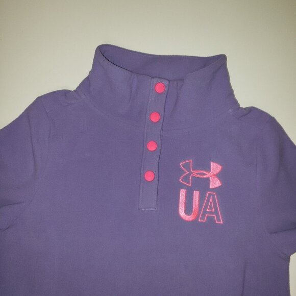 Under Armour Fleece Sweatshirt Girls' L Purple Pink Kangaroo Pocket Snaps Collar - Picture 13 of 16